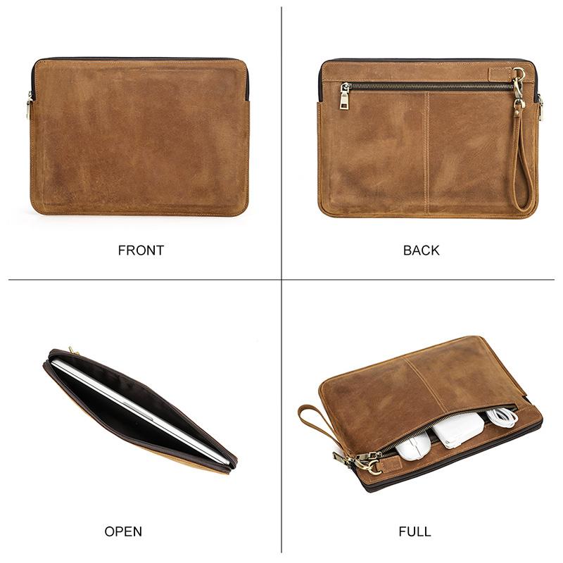 Retro Echt Leer Laptophoes CONTACTEN Macbook Pro 14,2 Inch Tablet Handtas Dagelijks Kantoor Zaken Cadeau Laptop Aktetas