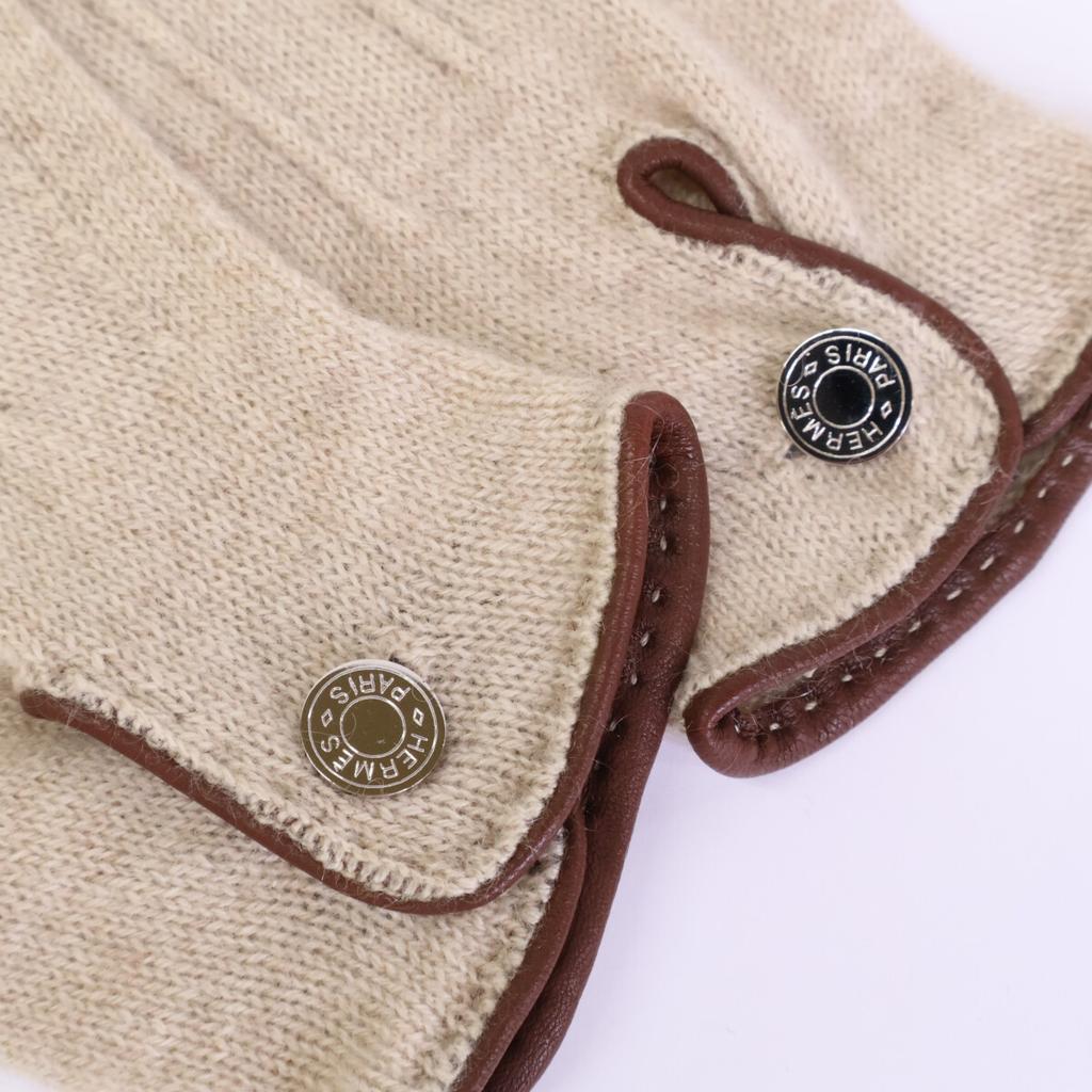 Hermes Serie Button Cashmere Gloves Glove M Natural brownUsed