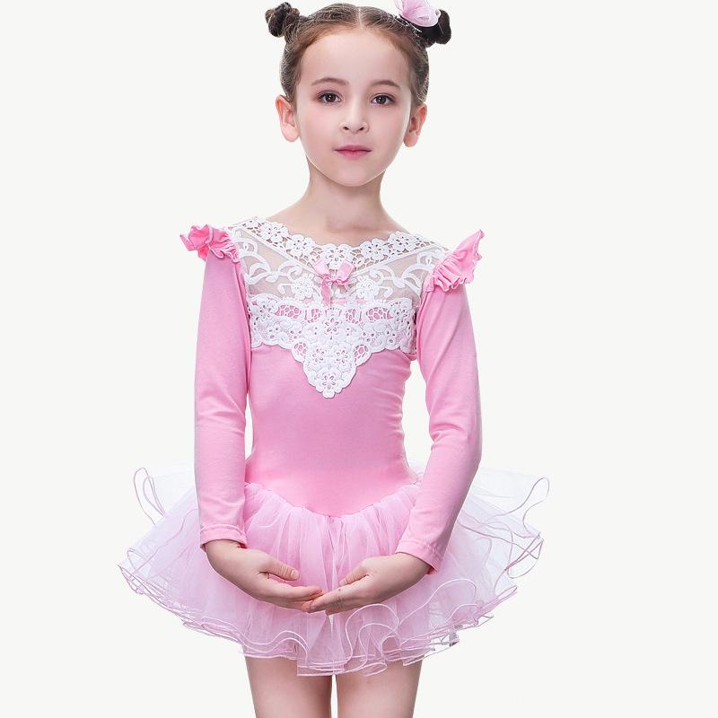2021 Girls' Ballet Dance One-Piece Lace Skirt Suit