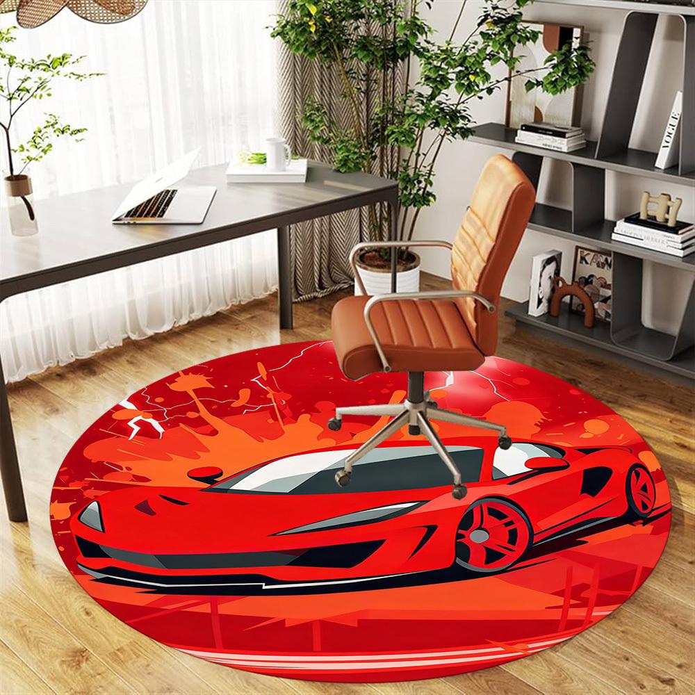 1PC Racing Car Round Chair mat Area Rug - Non-Slip, Floor Mat for Office, Bedroom, and Indoor Decor -Gift D1127218