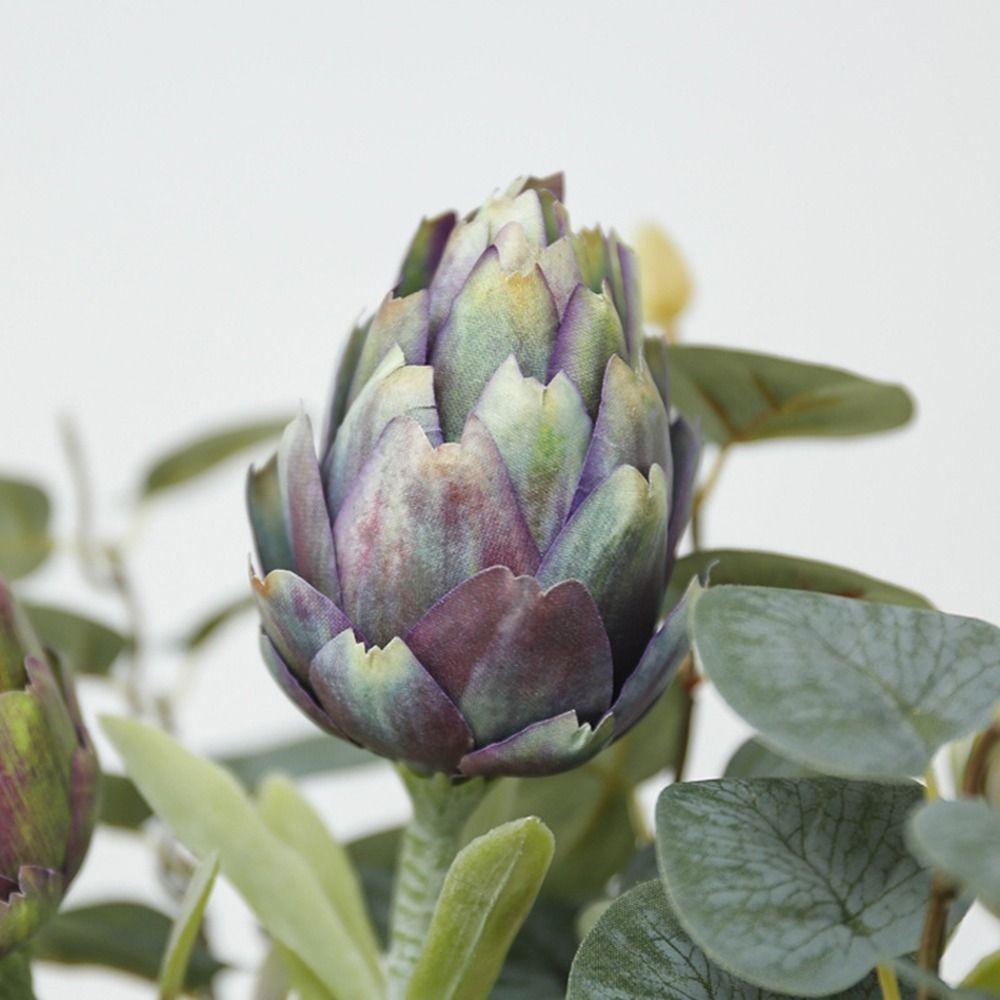 2Pcs 56CM Artificial Artichoke Fruit Fake Soft Plastic Simulation Artichoke Flower Decorative Single Branch Thistle Garden