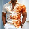 Heren Inktwerveling Kunstprint Korte Mouw Shirt, Casual Abstract Vloeibaar Patroon Knoopsluiting voor Lente Zomer