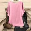 Women Loose Fit Short Sleeve Pullover Top with Round Neck and Decorative Button Casual Basic Blouse for Daily Wear