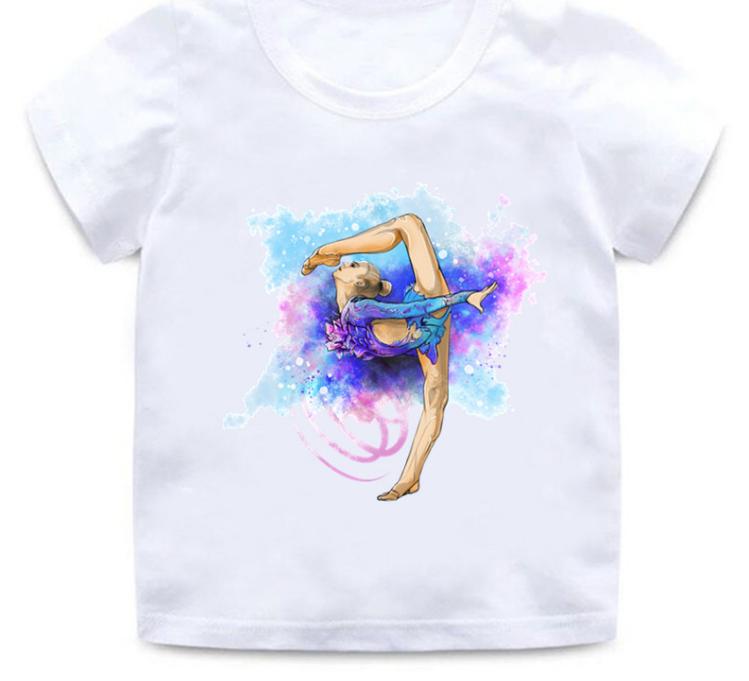 Children's Gymnastics Dancer Printed Summer Fashion Cute Casual Short Sleeve Children's Top