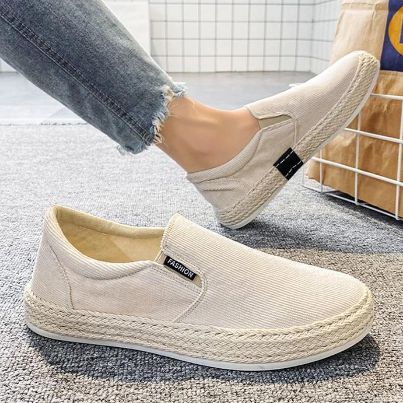 Fashion Sneakers Summer Canvas Round Toe Men's Casual Shoes Solid Color Non Slip Non-leather Work Fashion 2025 Male Shoe Walking Hiking