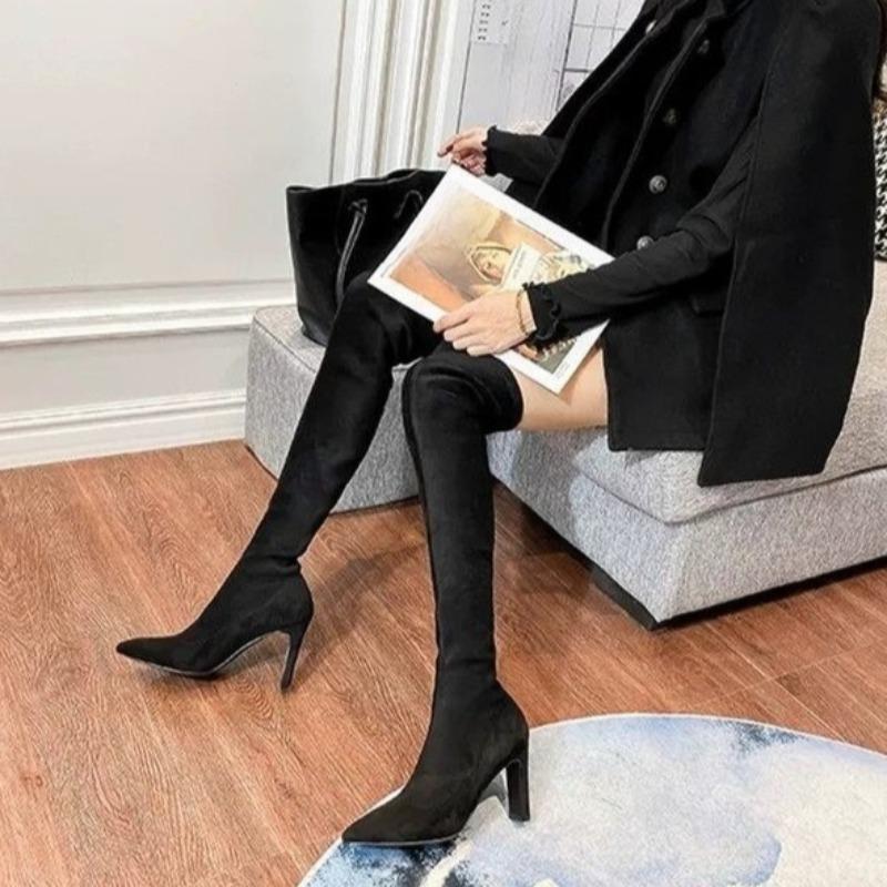 

Skinny Over-the-knee Boots Autumn New Pointed Toe Suede Sleeve Anti-slip Wear-resistant High Heels 42