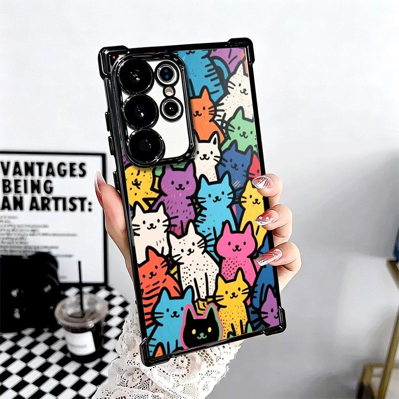 Cartoon Cute Cats Theme Plating Phone Case For Samsung Galaxy S24 S25 FE S26 Edge S23 Ultra S22 S21 Plus S20 Anti-Fall Airabag C