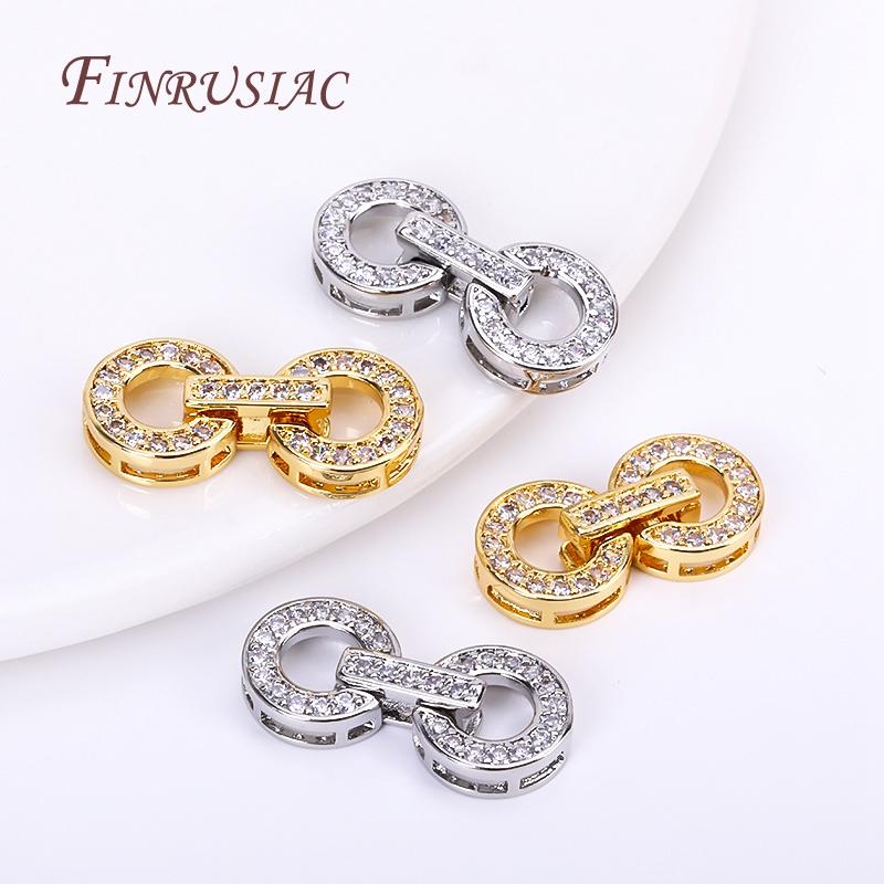 11X24mm 18K Gold Plated Inlaid Zircon Round Fastener Connector Clasps For Bracelet Necklace Making,DIY Pearls Jewelry Fittings