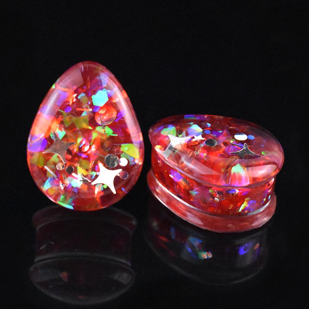 Une paire d'écarteurs d'oreille acryliques brillants en forme de larme de 8 à 50 mm, plugs tunnels, dilateurs d'oreille, bijoux de piercing corporel