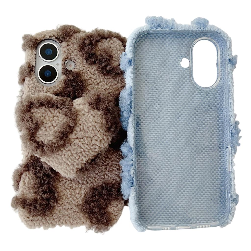 For iPhone 17 Case 3D Heart Plush TPU Winter Warm Soft TPU Phone Cover