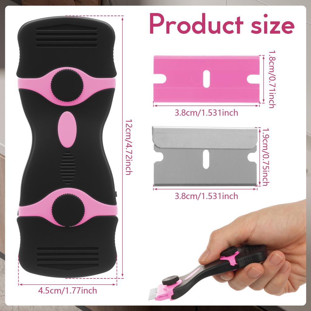 Double Head Blade Scraper Plastic & Metal Scraper Remover Tool with Blades for Labels Stickers Decals Tint Vinyl Removal Grease