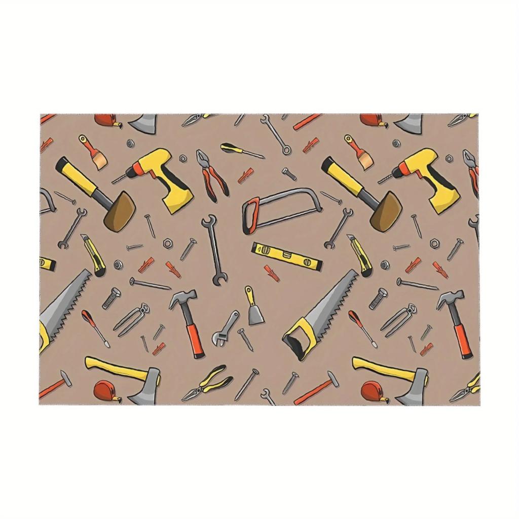 One vintage carpenter's tool artisan construction pattern tablecloth, made of durable polyester fabric.PMJ