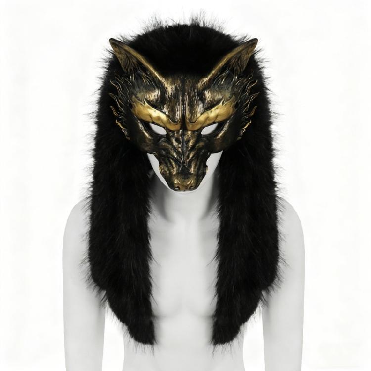 Maschera da Lupo Pelliccia Sintetica Vikinga Volpi Maschera Copricapo Animale Peloso Costumi Cosplay da Lupo per Festa in Costume