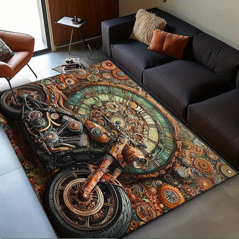 

Steampunk Motorcycle Gear Rug for Retro Lovers,Industrial Art Carpet with Vintage Bike DesignUnique Floor Decor Machine washable 50x80cm