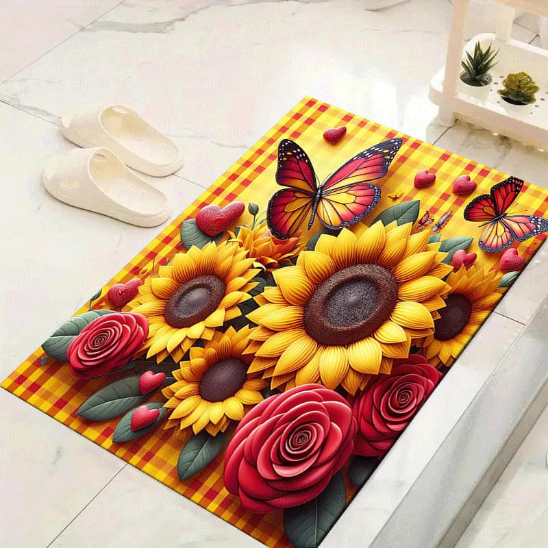 

1pc Sunflowers and butterflies Print Design Area Rug - Soft, Anti-Slip, and Durable Gaming Room Decor for Bedroom 60cm by 90cm