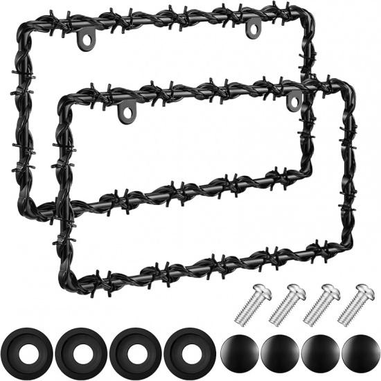2 Pcs Universal License Plate Frame Plastic Barbed Wire Coconut Design Frame Compatible with Standard License Plate for  2 Holes with Screws for чёрный