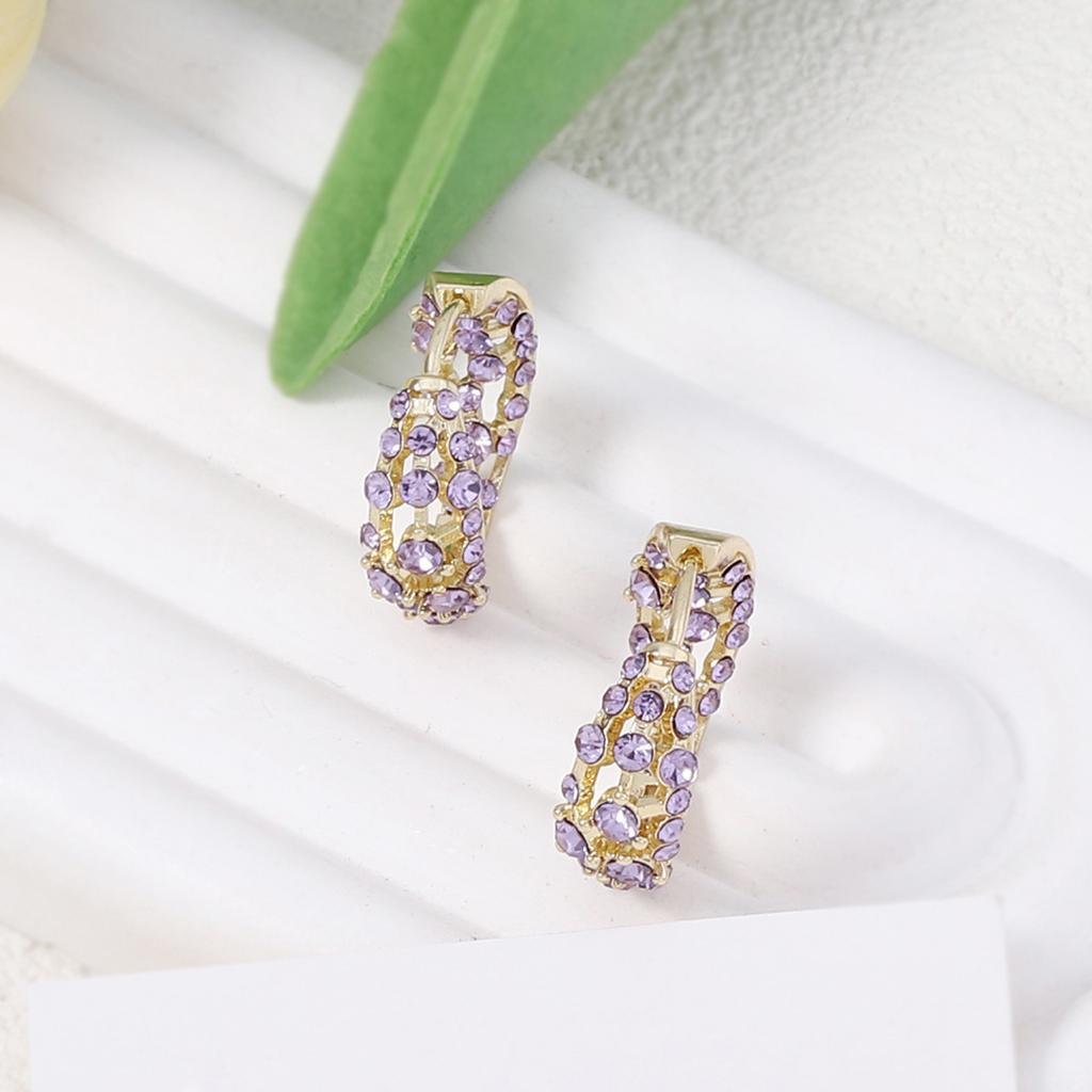 Korean Version of Ziqi Donglai, Exquisite Light Luxury Inlaid with Zircon Hollow Round Ear Buckles, Simple and Versatile Party Shows Temperament