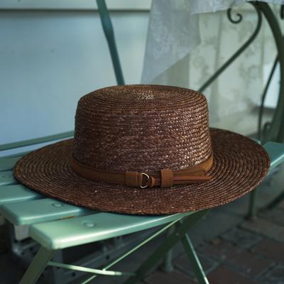 French Retro Brown Straw Straw Woven Flat Top Top Top Hat Women'S Summer Sunshade Sun Protection Beach Vacation Straw Hat Sun Hat