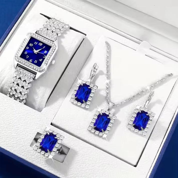 Popular Square Watch Fashion Light Luxury Bamboo Pattern Women'S Belt Watch Jewelry Set Wristwatch