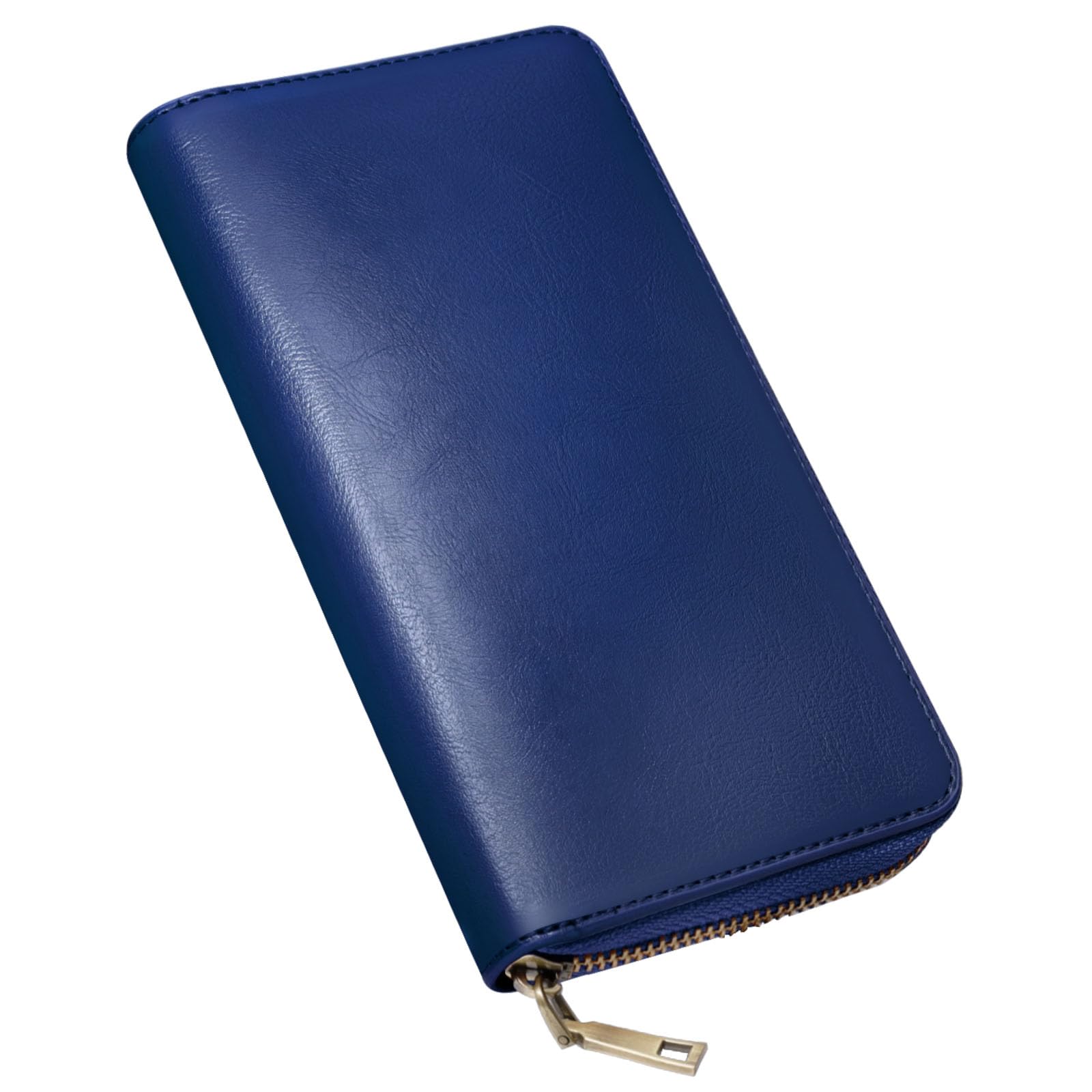 

[BEENLOVE] Wallet for Men and Women, Genuine Leather, Round Zipper, Crafted by Master Artisans, Large Capacity, Comes in a Gift Box (Blue) синій