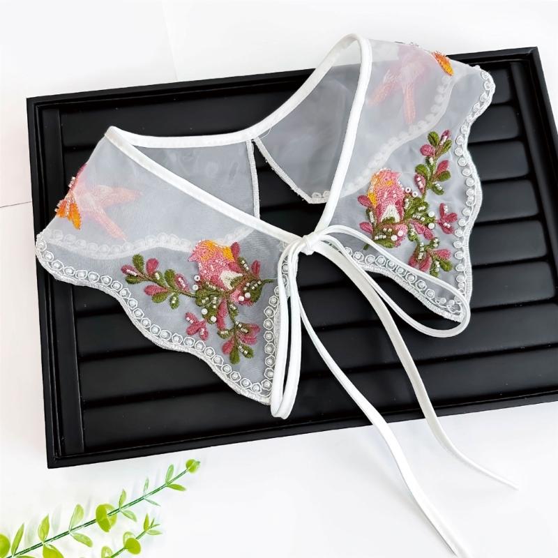 Embroidered Half Shirt Floral Collar Beads Spread Lapel Ancient Art Collar Sweet Shawl Floral Decorative Shawl