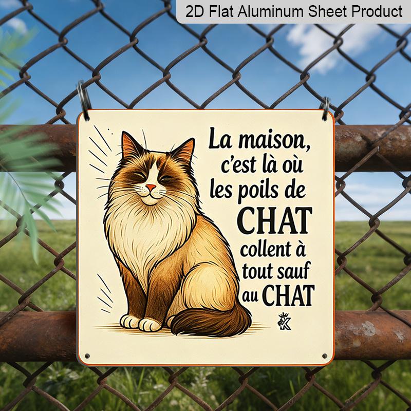 2D Flat, 1pc Interesting Vintage Aluminum Cat Plaque, Home Is Where Cat Hair Sticks To Everything Except The Cat, Rustic Cottage Decor, Suitable for