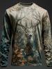 T-shirt Homme Camouflage Imprimé Animal Manches Longues Graphique 3D Col Rond Chemise Outdoor Street Printemps Été Hauts Décontractés pour Hommes Chasse
