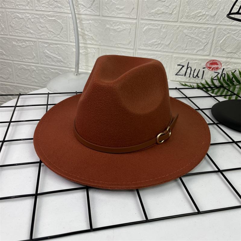 French Top Hat Men's Autumn and Winter Big Edge Hat Back Edge Felt Hat Panama Flat Edge Jazz Hat British Hat Wool Hat