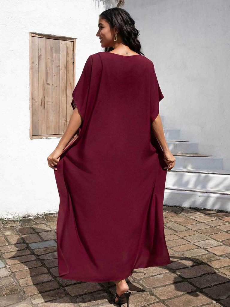 Plus Size Rayon Embroidered Beach Dress - Women's Sun Protection Cover-Up