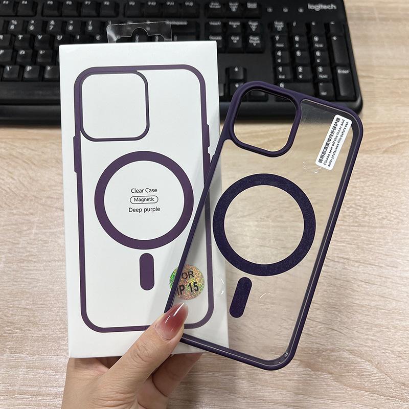 Applicable to iphone15 skin-sensitive frame magnetic case Apple 16ProMax transparent 13 protective cover 14 hard case wholesale