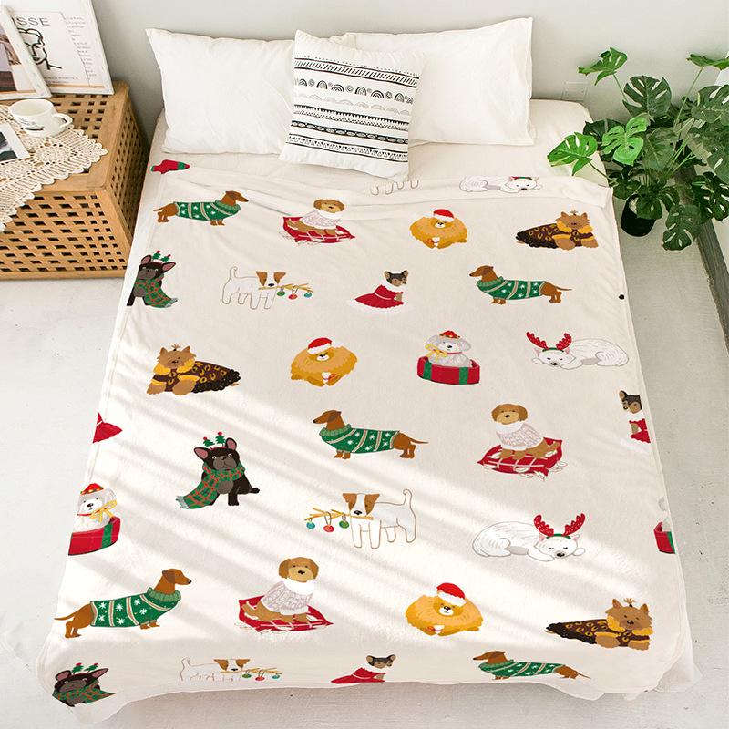 Christmas Flannel Blanket Printed Office Nap Throw Winter Warm Blanket for Desk Home Use
