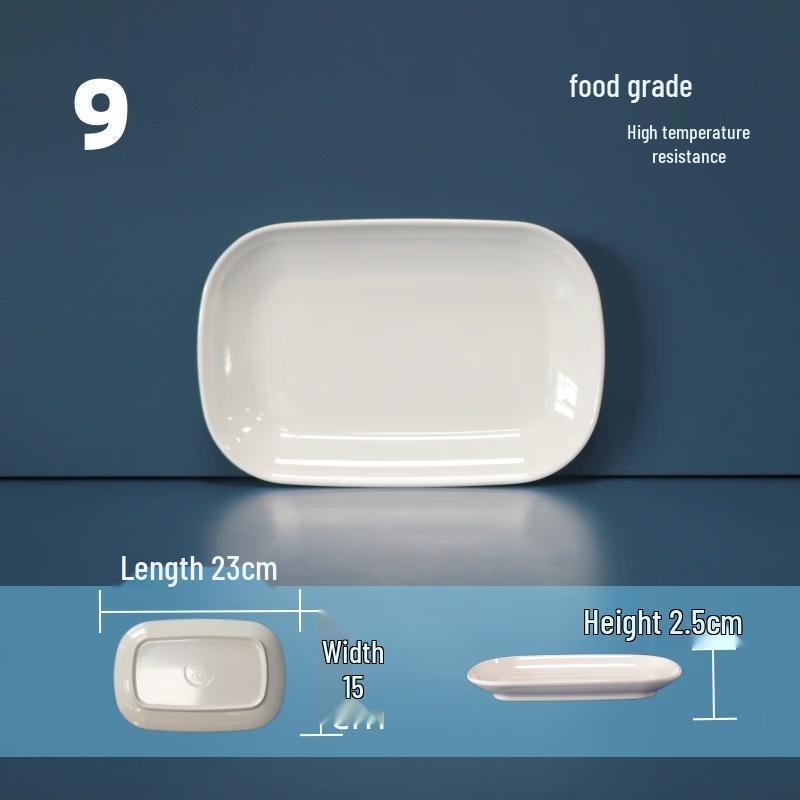White Melamine Rectangular Dinner Plate (9-inch, Pack of 10) 9-inch Rectangular