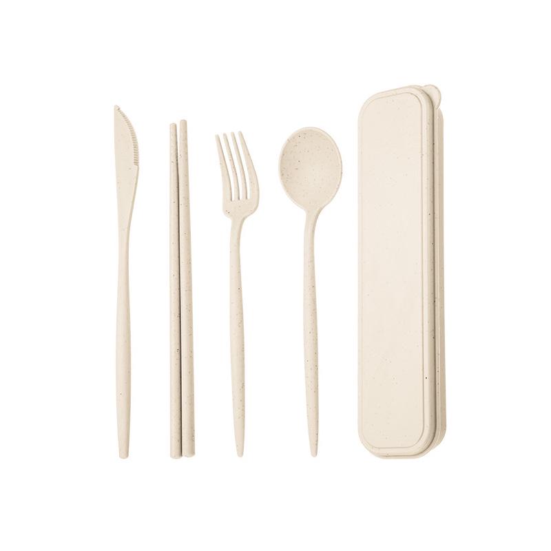 Eco-Friendly Wheat Straw Cutlery Set: Knife, Fork, Spoon & Chopsticks - Portable 4-Piece Tableware for Students & Professionals, Ideal Gift