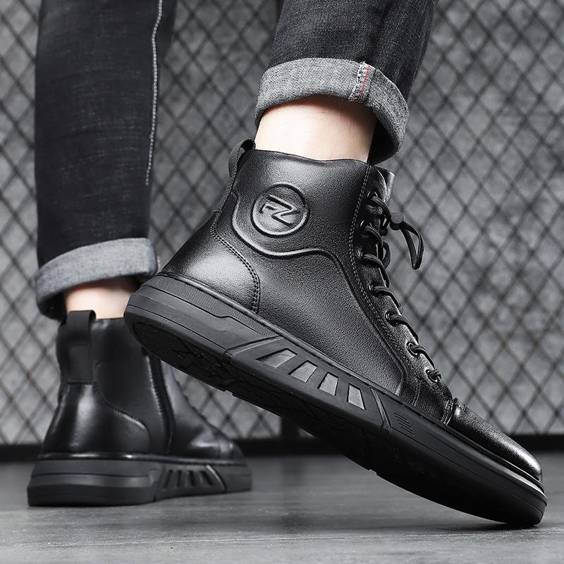 Fashion High Quality Men Casual Leather Ankle Boot Fashion High Top Lace-up Outdoor Antiskid Walking Shoe Comfy Flat Designer Sport Shoe