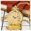 Antieke Steampunk Vintage Romeinse Cijfers Kwarts Zakhorloge Gouden Kast Ketting Hanger Klok Ketting Heren Dames