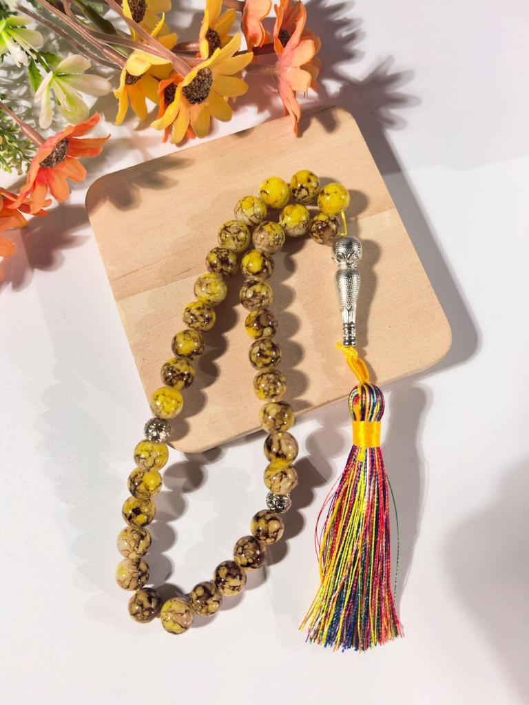 Middle East Islamic Prayer Beads: 33 Large 10mm Flower Glass Beads Ornament