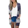 Women's Fashion Loose Casual Pocket Printed Cardigan Seven Sleeve Jacket Top
