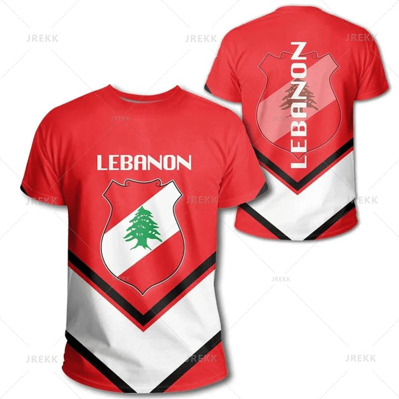 The Republic-of Lebanon Map Flag 3D Print T Shirt Lebanon Coat Of Arms Graphic Tee Shirts Vintage Ethnic Short Sleeves T-shirts