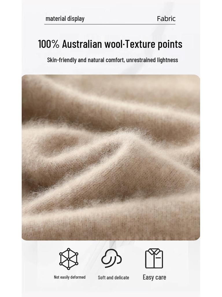 Men's High-Neck 100% Pure Wool Sweater: Thick Long-Sleeve Pullover for Autumn/Winter, Loose Fit Knitted Base Layer.