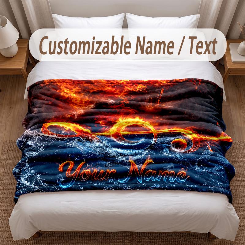 Fire Flames Theme Soft Blanket Personalized Custom Name Text Print Warm Blanket Home Sofa Bedroom Decor