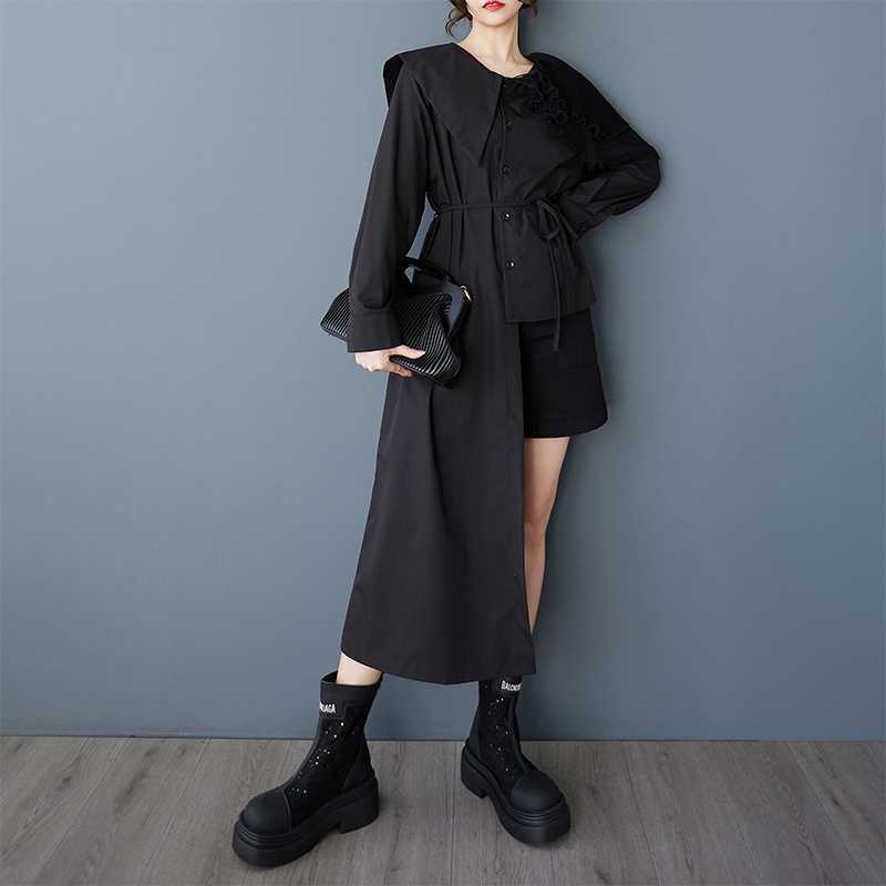 

Женский свободный и модный дизайн с сетчатыми вставками, юбка-рубашка средней длины One size чёрный