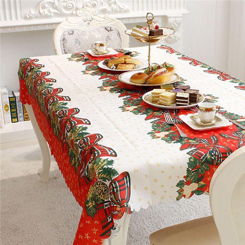 Premium Santa Christmas Red Tablecloth Crafted From High-quality Polyester Fabric For Festive Dining