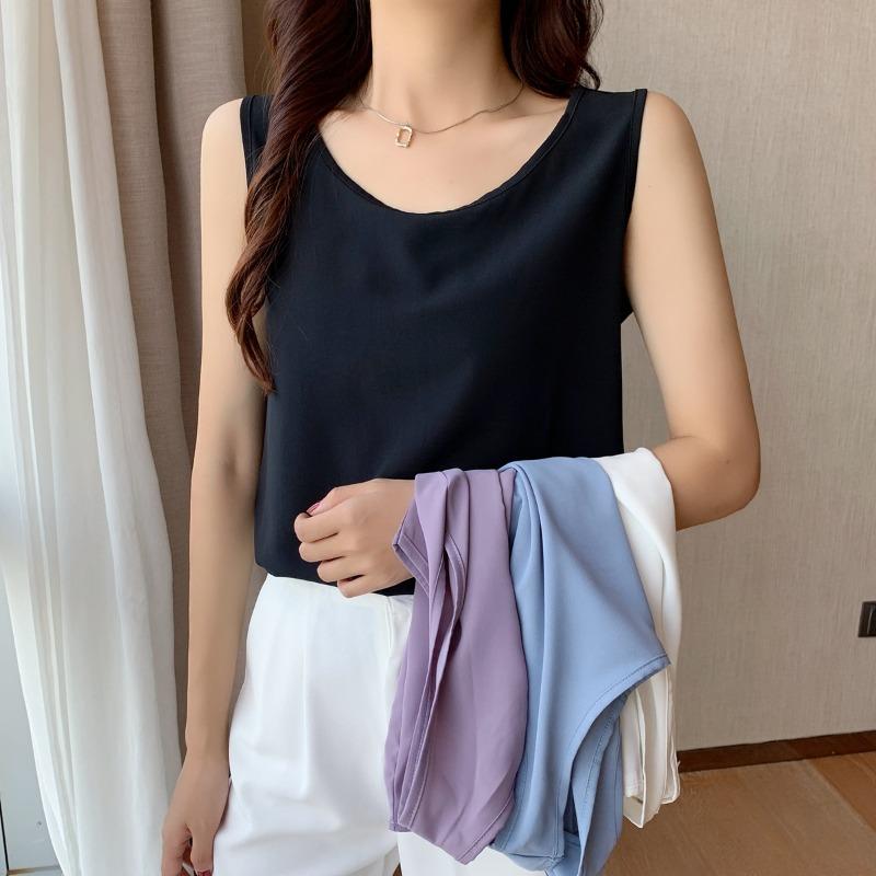 

Chiffon camisole women s loose round neck outer wear bottoming shirt small suit inner sleeveless top0990 S белый