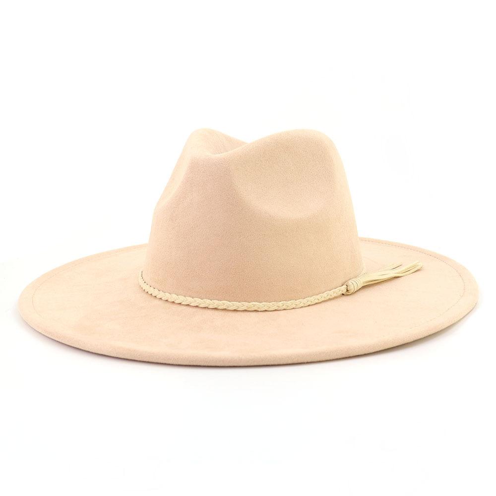 Unisex Suède Vilt Fedora Hoed Brede Rand Platte Rand Elegante Klassieke Herenhoed M 56-58cm champagne