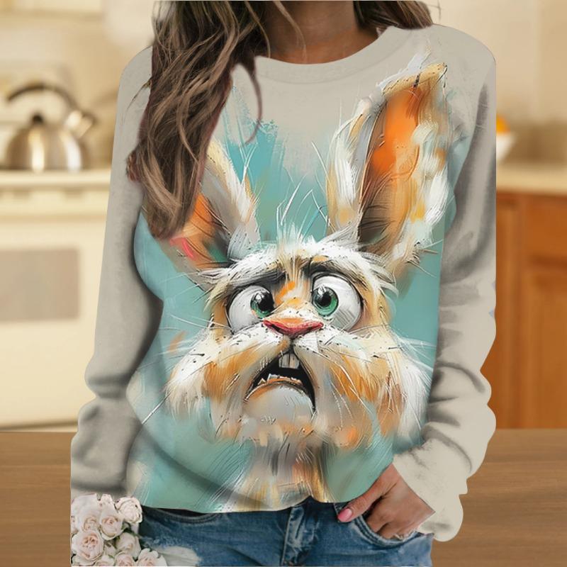 

Women s Long-Sleeved T-Shirt for Fall Outdoor Casual Long-Sleeved Top Cartoon Funny Rabbit Print OverSize Women s Clothing S