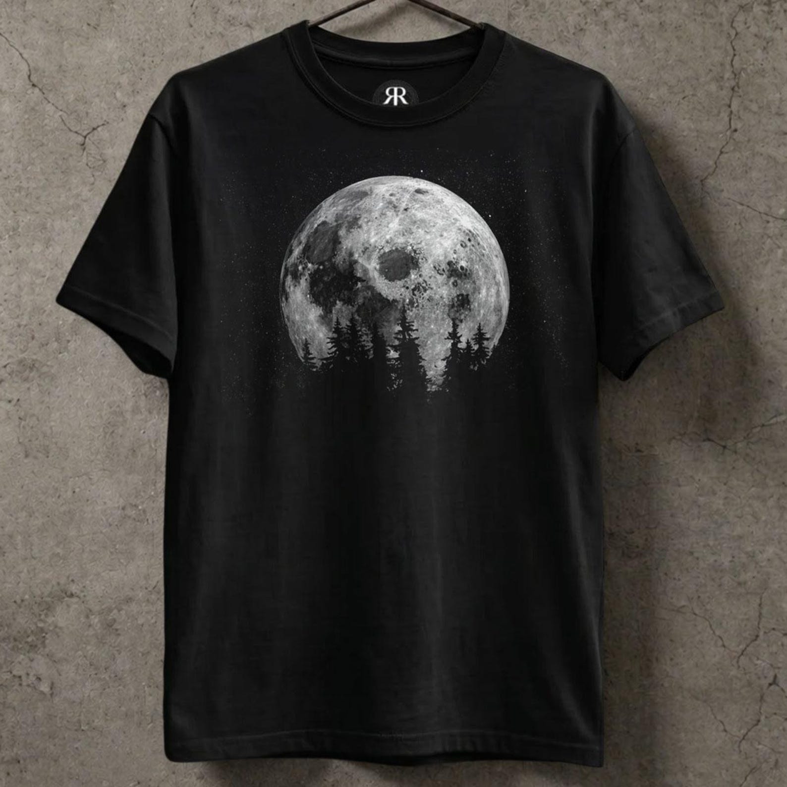 Full Moon Shirt - Dark Forest Gothic Nature Graphic Tee L