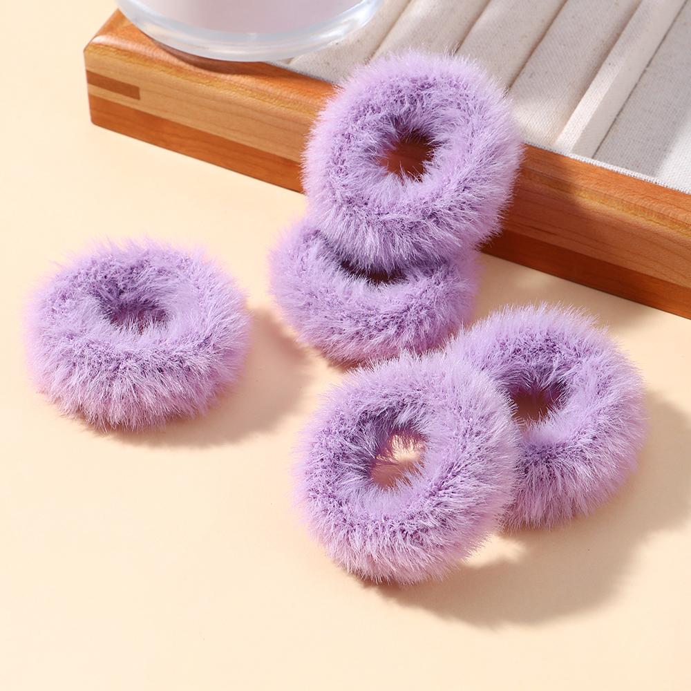 5pcs/bag Girls Mini Colorful Plush Hair Ring Fat Intestine Ring Baby Cute Hairy Head Rope Furry Rubber Band Hair Accessories