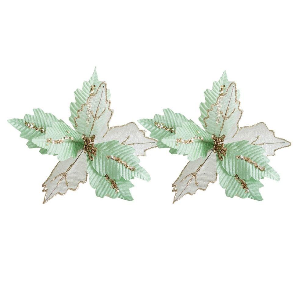 2Pcs/set Glitter Artificial Christmas Flowers Simulation Xmas Tree Ornaments  Christmas