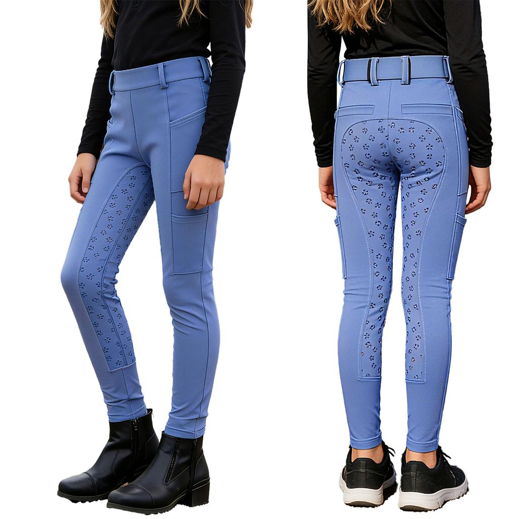 Kinder Reithosen Leggings Anti-Rutsch Vollbesatz mit mehreren Taschen für Jungen Mädchen Reitsport