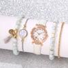 with Leather Strap Watch Bracelet Set Heart Shape Quartz Wristwatch New Watch Jewelry Set  Woman